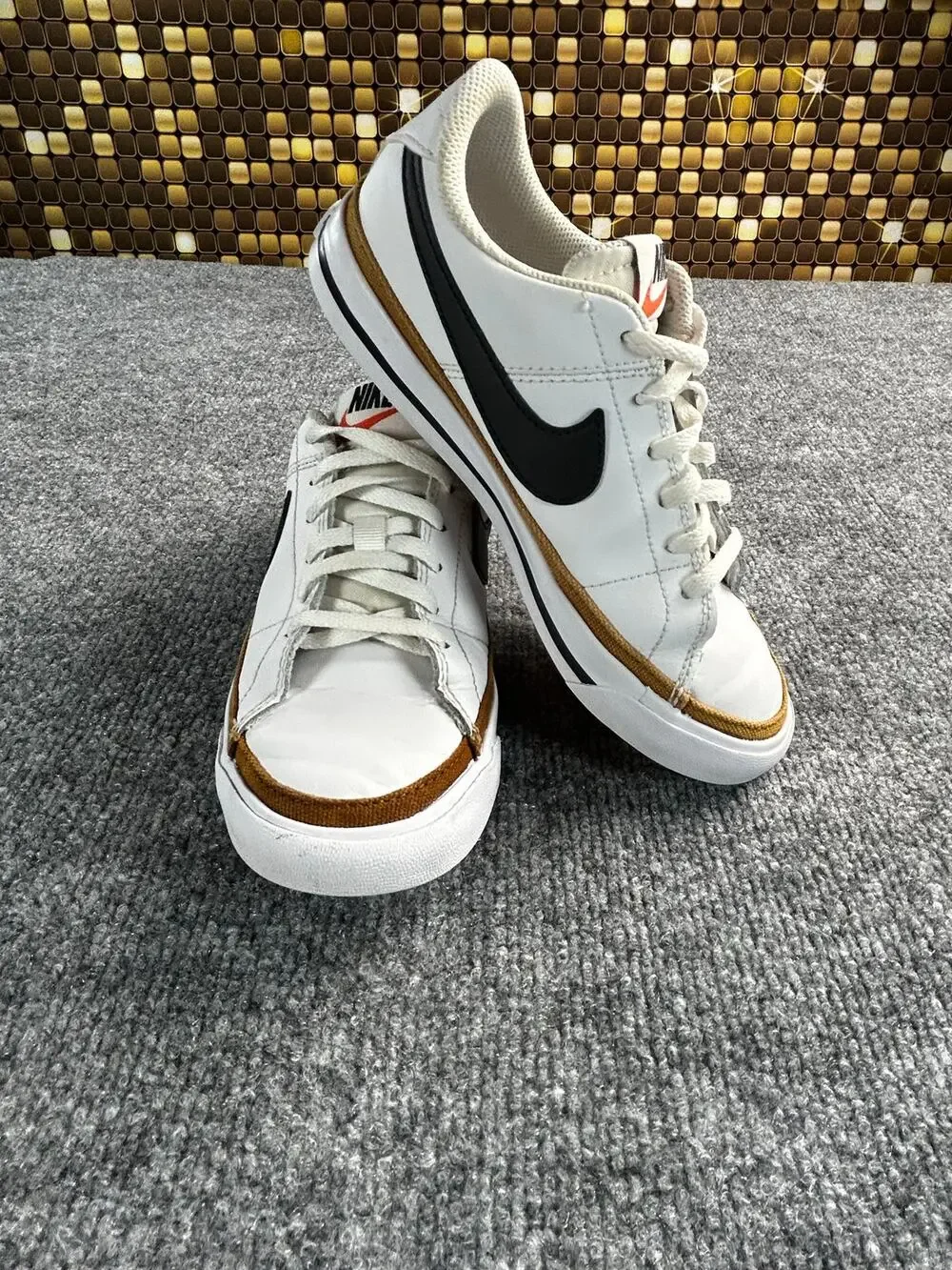 Nike Court Legacy Big Kids 3.5Y White Black Desert Ochre Sneakers